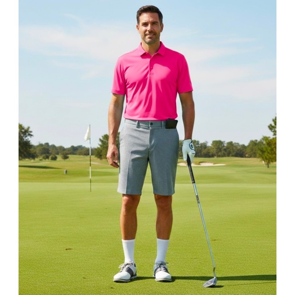 PGA Tour Men's Gingham 10" Golf Shorts Stingray‎ Gray Size 32 Stretch Preppy New